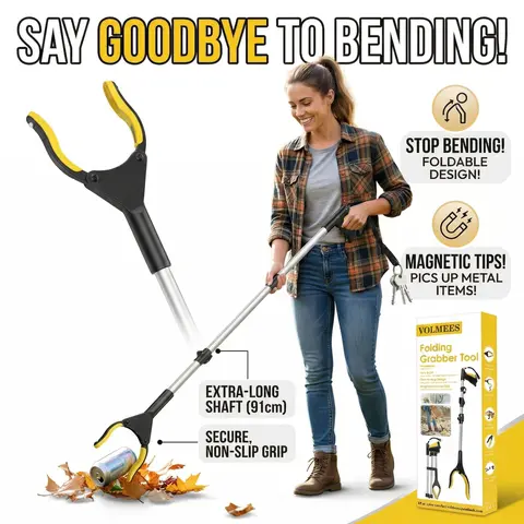 1pcs 43 Inches Extra Long Grabber Tool-Volmees Grabbers Grab it Reaching Tool with Anti-Drop Cord, 4" Wide Claw Open Reacher Trash Grabber Pickup Tool 360° Rotating Jaw +Magnets, Heavy Duty Foldable Grabber