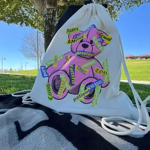 Large canvas draw-stringing backpack Tan