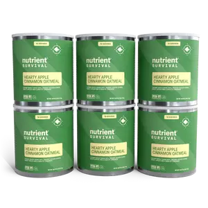 Nutrient Survival Hearty Apple Cinnamon Oatmeal with Protein Emergency Food 6 Cans
