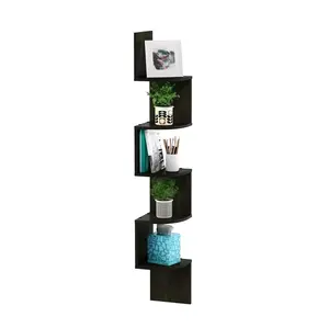 5-Tier Wall Mount Floating Corner Shelf Radial Espresso Finish for Modern Home Decor with Versatile Storage Options