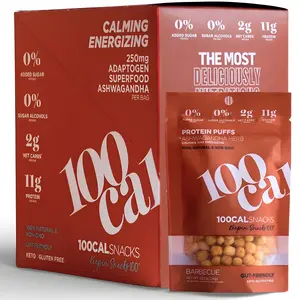 100Cal Snacks BBQ Protein Puffs (5 Packs) - Gut & Brain Protein Puffs - 5 Count With Ashwagandha, Low Carbs, High Fiber, Gluten Free & No Added Sugar/Sugar Alcohols Snacks