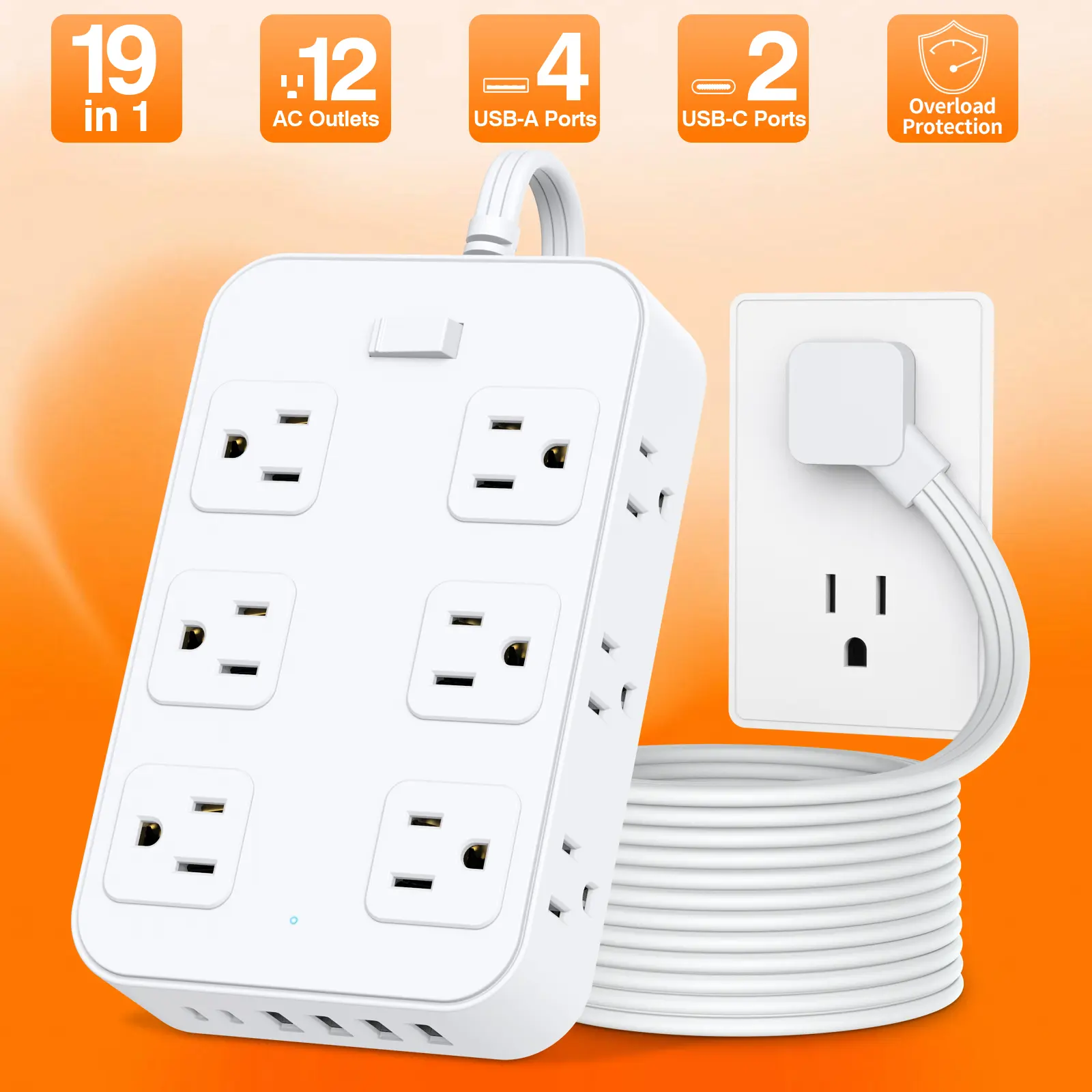 19-in-1 multi plug extender, charging station for desk, surge protector with usb outlet expander