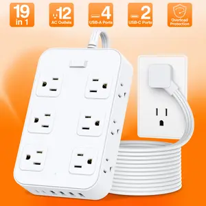 19-in-1 multi plug extender, charging station for desk, surge protector with usb outlet expander