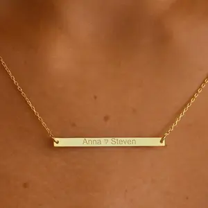 Couple Name Bar Necklace, Customized Name Necklace, Name Keepsake Necklace, Double Name Necklace, Name Anniversary Necklace, Name Wedding Necklace, Name Personalized Necklace, Name Bridesmaid Pendant, Name Christmas Necklace Gift For Mother, Bar Pendant