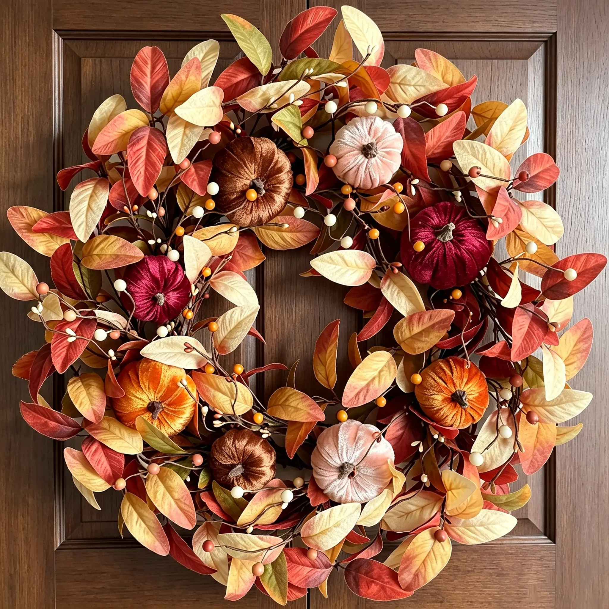 Egolot 24-Inch Fall Peony & Eucalyptus Leaves Wreath with Welcome Wood Sign, Autumn Flower Berry Wreath for Front Door, Indoor Outdoor Home Decoration