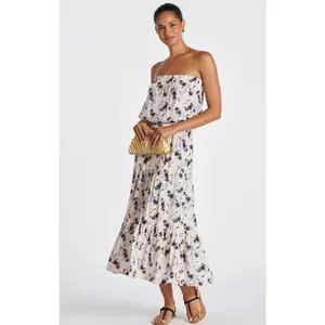 Serafina Strapless Dress in Iris Print