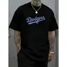 Men's Graphic Loose-Fit Short-Sleeve Round Neck T-Shirt - Blue Baseball-Style Casual Sports Tops, Soft Breathable Streetwear, Sporty Vintage-Inspired Summer Top, Sporty Sports Tops