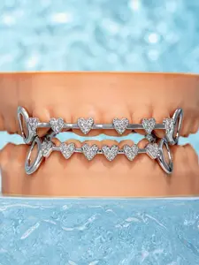 Hip Hop Teeth Grillz, Electroplated Heart Full Diamond Micro Inlay, 8 Tooth Dental Caps, Fashion Accessory