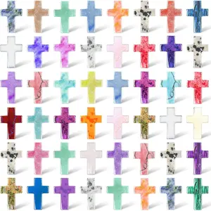 50 Pcs Easter Cross Crystal Stone Bulks 1'' Natural Crystal Wall Cross Shaped Worry Stones Charm Pocket Quartz Gift Halloween Easter Decor(0.71 x 0.98 x 0.24 Inch,Fresh)