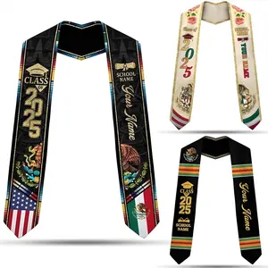 Personalized Customized Mexican Graduation Stoles 2025, Customized Mexican American Flag Graduation Sash, Mexico Graduation Class of 2025 Sash