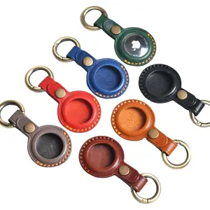 Genuine Leather AirTag Keychain Holder - Compatible with Apple AirTag Holder Keychain, Secure Hidden Air Tag Case Cover Key Chain Ring Fob Accessories