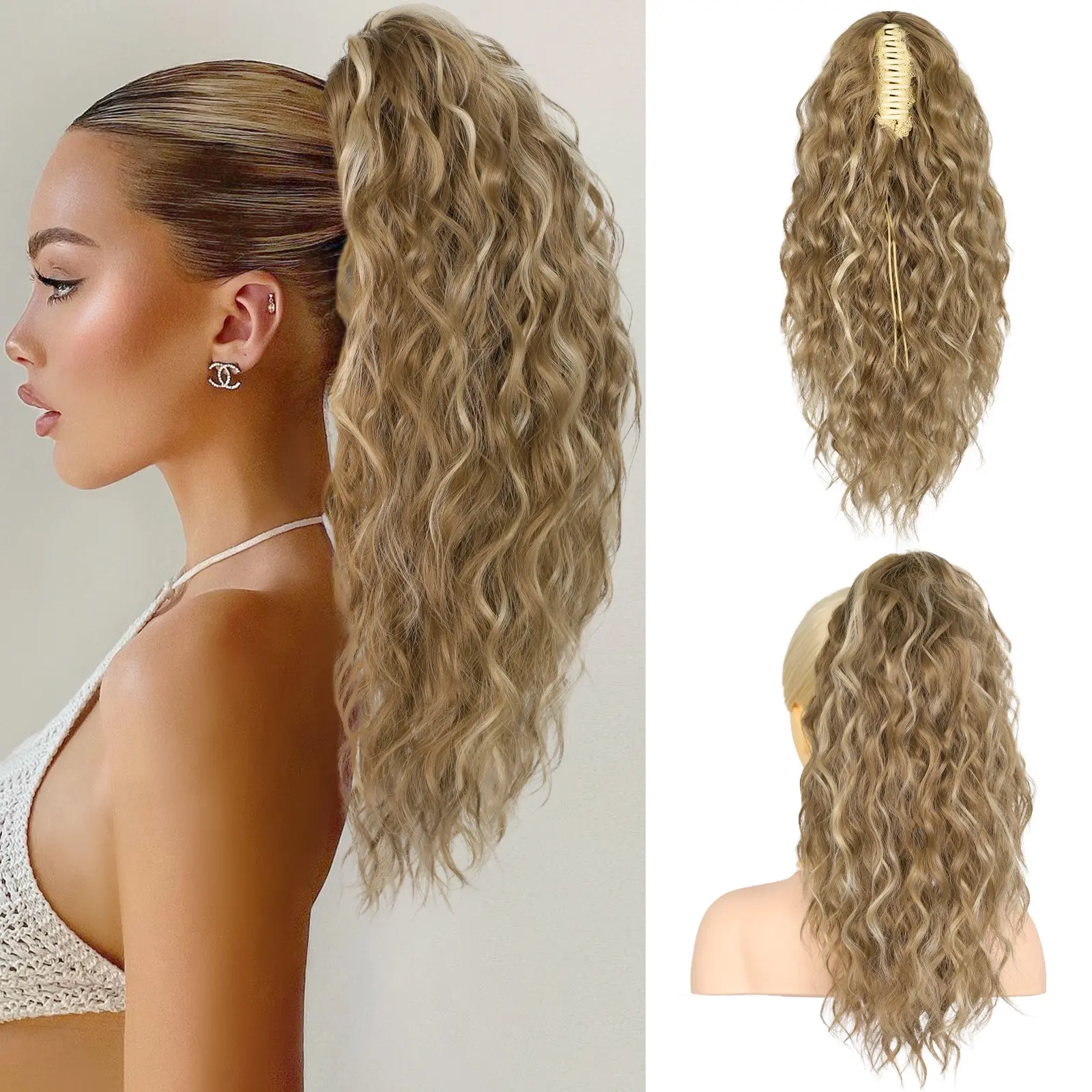Long Curly Wavy Ponytail Extension, 18 Inch Synthetic Hairpiece with Claw Clip for Women, Natural Fluffy Hair Pieces for Daily Use, Synthetic Hair Pieces, Curly Ponytail