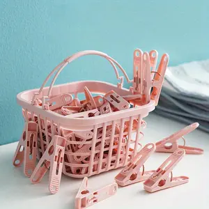 Clothes Pegs, 30pcs/set Multipurpose Windproof Clothes Pegs with Storage Basket, Home Organizer for Laundry, Socks, Underwear