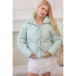 Puffer Jacket With Ribbon Bow Tie Detail