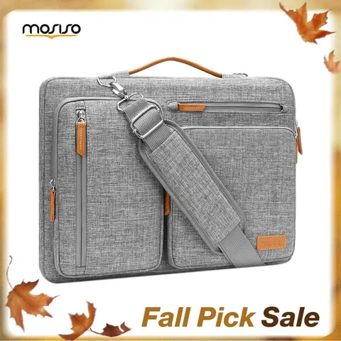 MOSISO 13-17.3 in Anti-Drop Laptop Bag - 360° Protective Laptop Cover, Slim Messenger Case with 4 Front Zipper Pockets, PU Handle, Adjustable Strap, Side Opening, Shockproof Padding, Trolley Belt - For Office, Daily Commute (Fits Surface Pro, Chromebook)