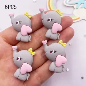 6PCS Resin Cartoon Cute Elephant Flatback Animal Cabochon Figurines Home Decor DIY Cute Charms Keychain Bow Scrapbook Key Chain Accessories Crafts Keychain Figures Cute Keychain Accessory