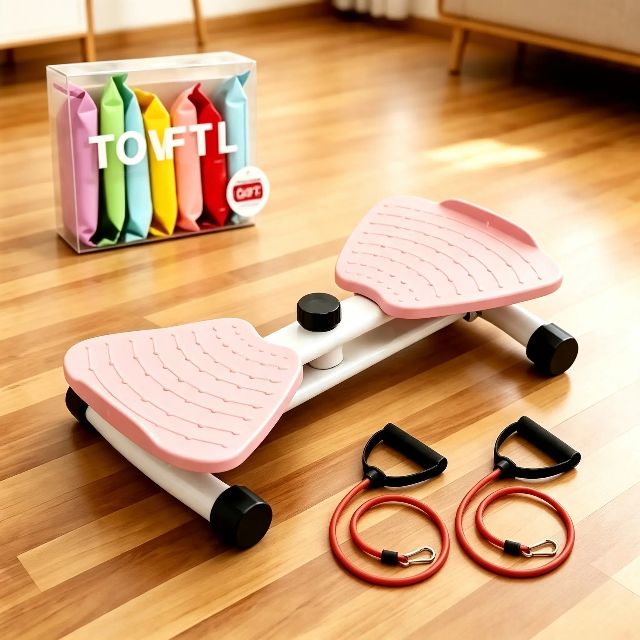 Unisex Adjustable Waist Twister Exercise Machine - Working Out Equipment with Resistance Bands, Non-Slip Textured Pedals, Compact Core Focus Stomach Workout Equipment for Home Workouts, Quiet Portable Twist Board, Space Saving