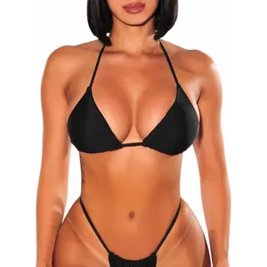 Triangle Bikini Tops for Women Halter String Bathing Suit Tops Sexy Brazilian Black White Swimsuit Top