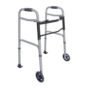 Dr. Aid Premium 2 Button Folding Walker with Wheels, Rolling Front Wheel Walker, Lightweight Walkers for Seniors, Durable Aluminum Frame, Adjustable Height, Up to 400lbs