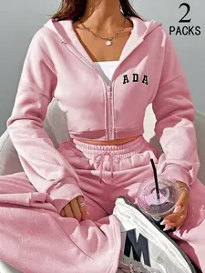 Sisters, don't miss it! This suit is a must-have daily rigid demand for Black Friday and Cyber Monday, and Christmas gifts are unique! The pink suit is sweet, spicy and eye-catching, a combination of short hooded zippered sweatshirt + wide-leg sweatpants,
