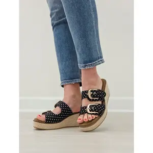 Corkys Manifest Wedges in Black White Polka Dots
