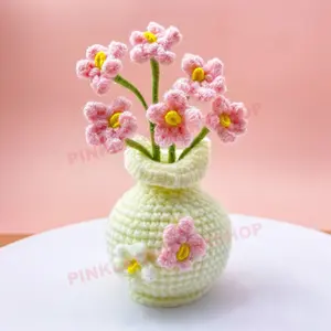 Crochet Sakura Vase Charm: Kawaii Japanese-Style Decor Cherry Decorative