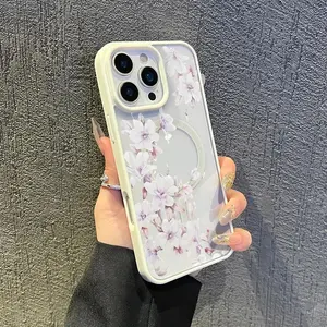 Pale Violet Flowers Magnetic TPU for IPhone Case: Drop-proof Design for Added Protection,phone Case Suitable for Iphone 11/12/13/14/15/16/17 Pro Promax Plus Air and Samsung S22/S23/S24/S25 Plus Ultra Fe