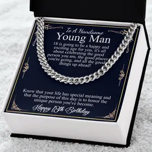 18th Birthday Gift For Him, 18th Birthday Present For Man, Cuban Link Chain Necklace for 18 Year Old Male, 18th Birthday Gift Son from Mom, Dad