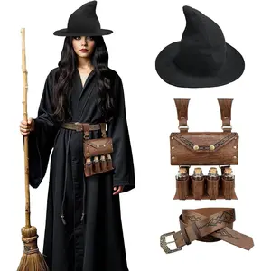 Medieval Faux Leather Alchemy Set,  Pointed Hat for Women, Fantasy Wizard Belt with Potion Vials  Pouch