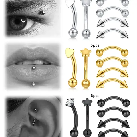 Rook Eyebrow Ring Piercing Jewelry, Stainless Steel Curved Barbell, Tiny Vertical Labret Lip Jewelry, Side Labret Jewelry, Ear Navel Small Belly Button Ring, 16g Bar, Nose Piercing Jewelry, Body Piercing Jewelry, Piercings Jewelry