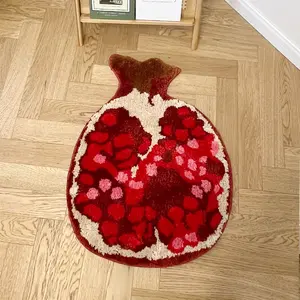 Prosperity Pomegranate Flocking Rug, Multifunctional Decorative Mat, Realistic Grain Texture, Bedroom Bedside Decoration, Non-Slip Home Soft Furnishing, Home Decor Rugs