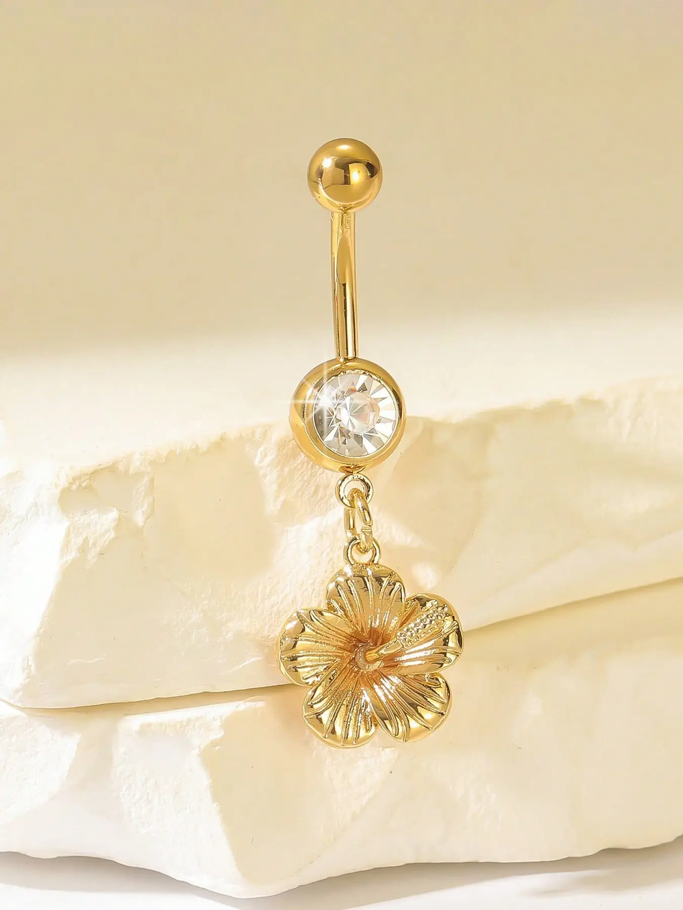 Stylish Elegant Stainless Steel Flower Belly Ring, Fashionable Floral Pendant Navel Piercing Jewelry for Women, Belly Button Jewelry, Fashion Body Jewelry, Perfect Gift for Christmas & Birthdays