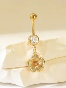 Stylish Elegant Stainless Steel Flower Belly Ring, Fashionable Pendant Navel Piercing Jewelry for Women, Perfect Gift for Christmas & Birthdays