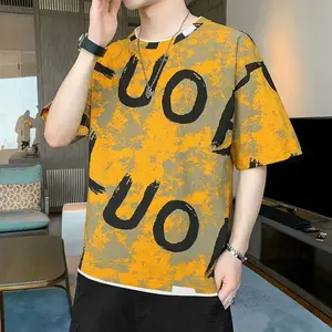 Fashion O-Neck Printed Spliced Fake Two Pieces T-Shirt Men's Clothing Spring New Casual Pullovers Loose Korean Tee Shirt