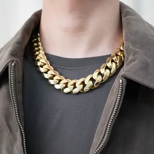24K Gold-Plated Chunky Cuban Link High Gloss Bracelet/Necklace Durable Statement Hiphop Jewelry For Man Women