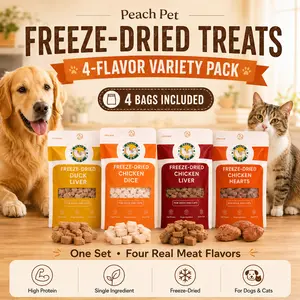 Peach Pet Freeze-Dried Cat Crunchy Treats Variety Pack - 4-Pack, 3.5oz, High Protein Snacks with Real Meat Lean Cuts Variety Mix