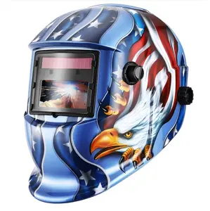 Auto Darkening Solar Powered Welding Helmet, Adjustable Shade Welder Mask Hood with Dual Arc Sensors & Test Function for ARC TIG MIG Grinding Work, Lightweight Blue Eagle Pattern Welding Protective Mask