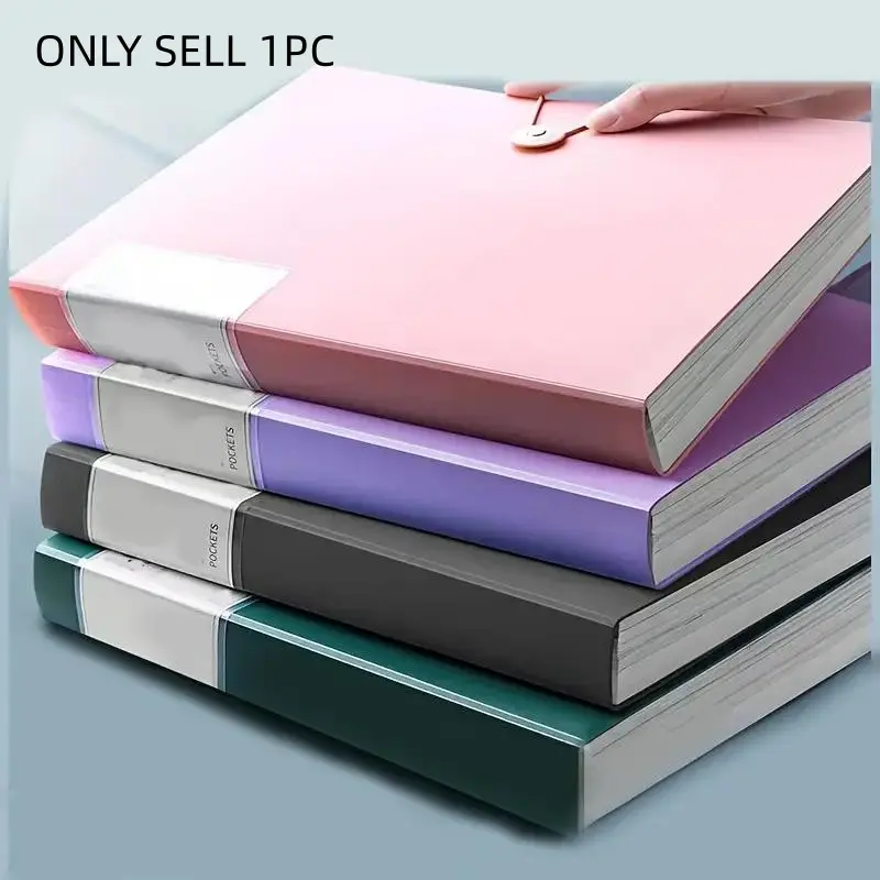 A4 Pocket Folder, 1 Count Buckle Design File Folder with 60 Insert Pockets, Portable Storage & Organization File Folder for Students & Office Workers, Filing Folders, Office Supplies