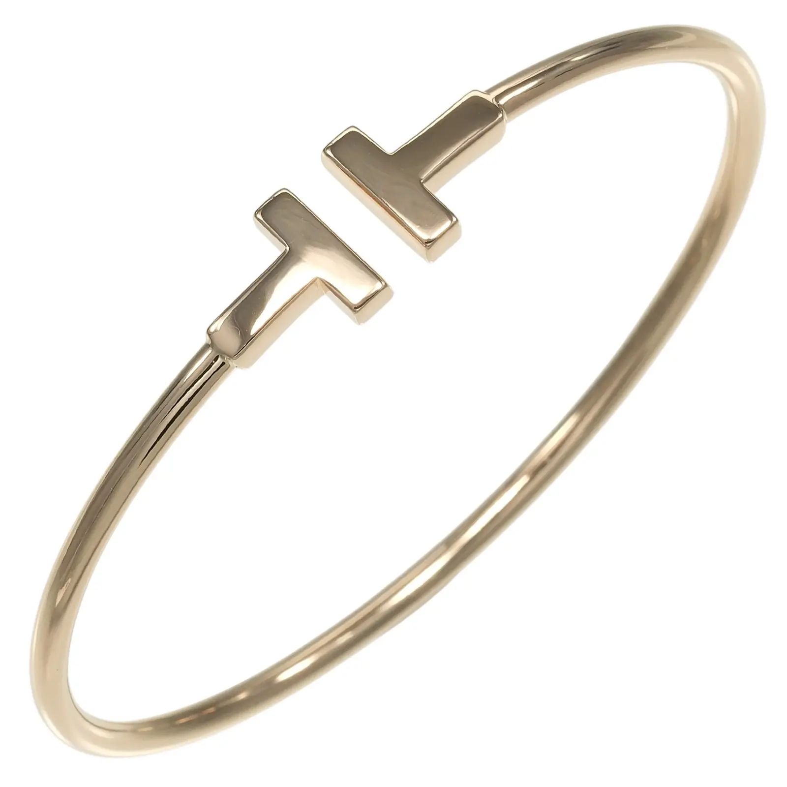 Pre-owned Tiffany & Co. 18K Rose Gold (Au750) Small Leather Goods TIFFANY&Co. T Wire Au750 Bracelet