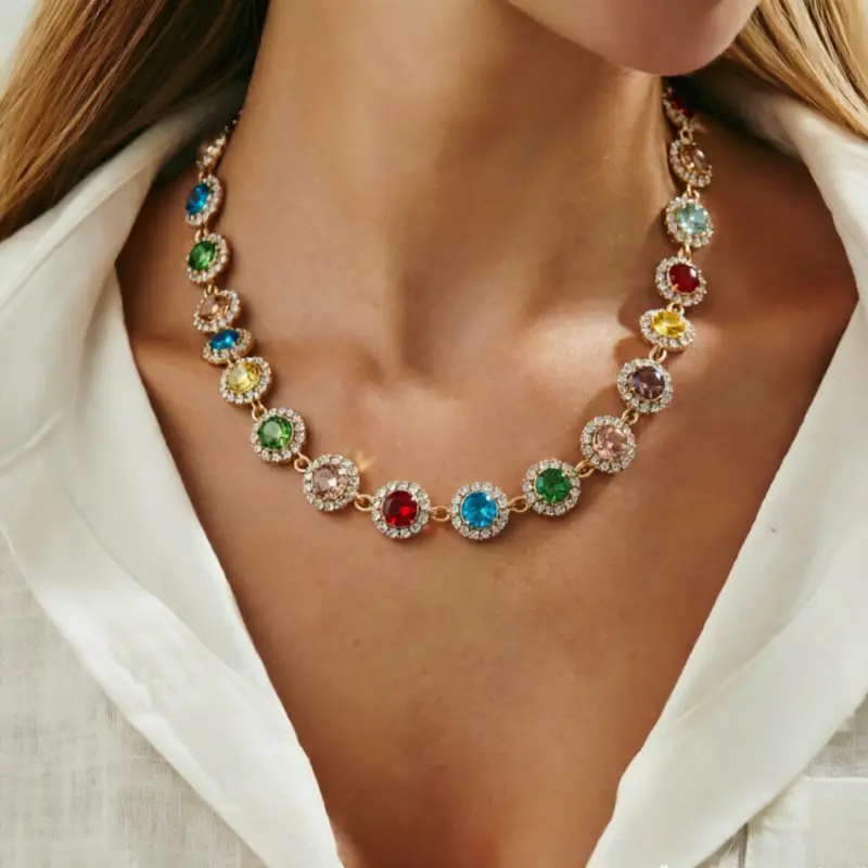 Elegant Vintage Inspired Statement Necklace - Colorful European & American Retro Collar Chain, Fashion Adjustable Bib Necklace for Women, Classic Costume Jewelry for Party, Wedding & Daily Wea