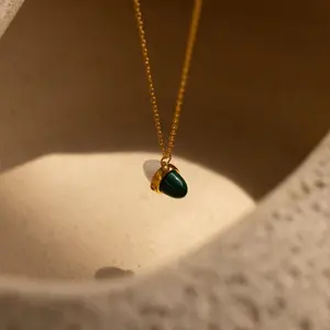 Malachite & Moonstone Necklace by Caitlyn Minimalist - Boho Crystal Pendant Necklace in Gold - Gemstone Jewelry - Best Friend Gift