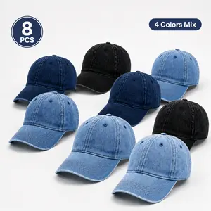 8-Pack Unisex Vintage Washed Denim Dad Hats, Adjustable Curved Brim Baseball Caps for Men Women, Outdoor Travel Everyday Fashion Accessories, cap