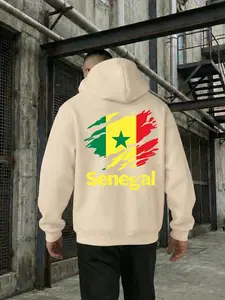 Senegal Flag Print Hoodie for Men, Patriotic Street Style Pullover, Casual Fitted Sweatshirt, Fall & Winter Fashion