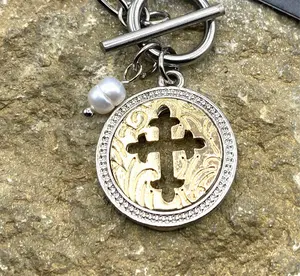 Cross Coin Charm Toggle Necklace