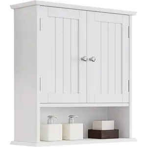 Bathroom Wall Cabinet, Bathroom Cabinet Wall Mount with 2 Doors and Open Shelf, Over The Toilet Wall Storage Cabinet, Bathroom Medicine Cabinet
