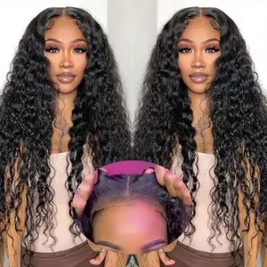 MYLOCKME 180Density Glueless Water Wave Lace Wig Ready To Wear Pre-cut 12~36" Deep Wave Lace Front Wigs Human Hair 5x5 Glueless Wig Human Hair