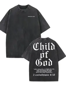 valentine shirts "God's Youth Cotton T-Shirt with Inspirational Bible Verse Printing, High Quality Washed, Crew Neck, Short Sleeves, Regular Version, Men's Casual Versatile, All Seasons, Hand Wash"