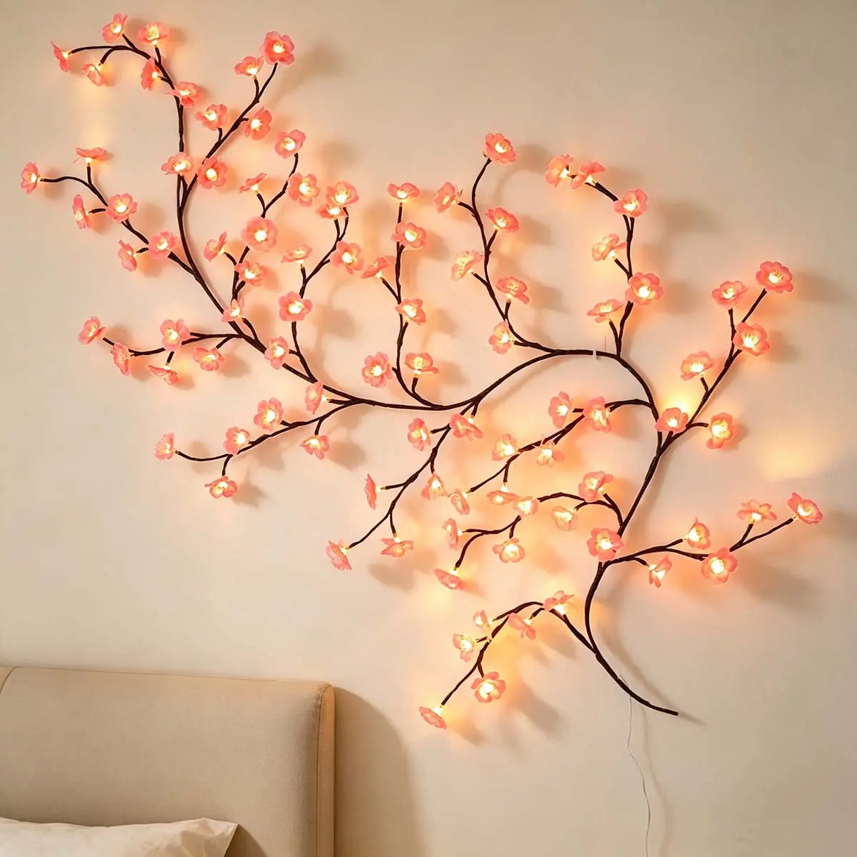 Pink Cherry Blossom Vine Wall Lights with Remote Control, 6FT Bendable Garland Tree Branch Lamp, 8 Modes Dimmable Warm Glowing Floral Night Light for Bedroom, Home Room Decor, Party & Holiday Gift
