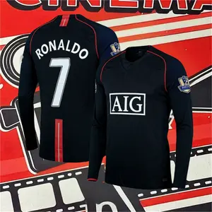 2007 2008 Away Retro Black No.7 Ronaldo LongSleeved Soccer jersey