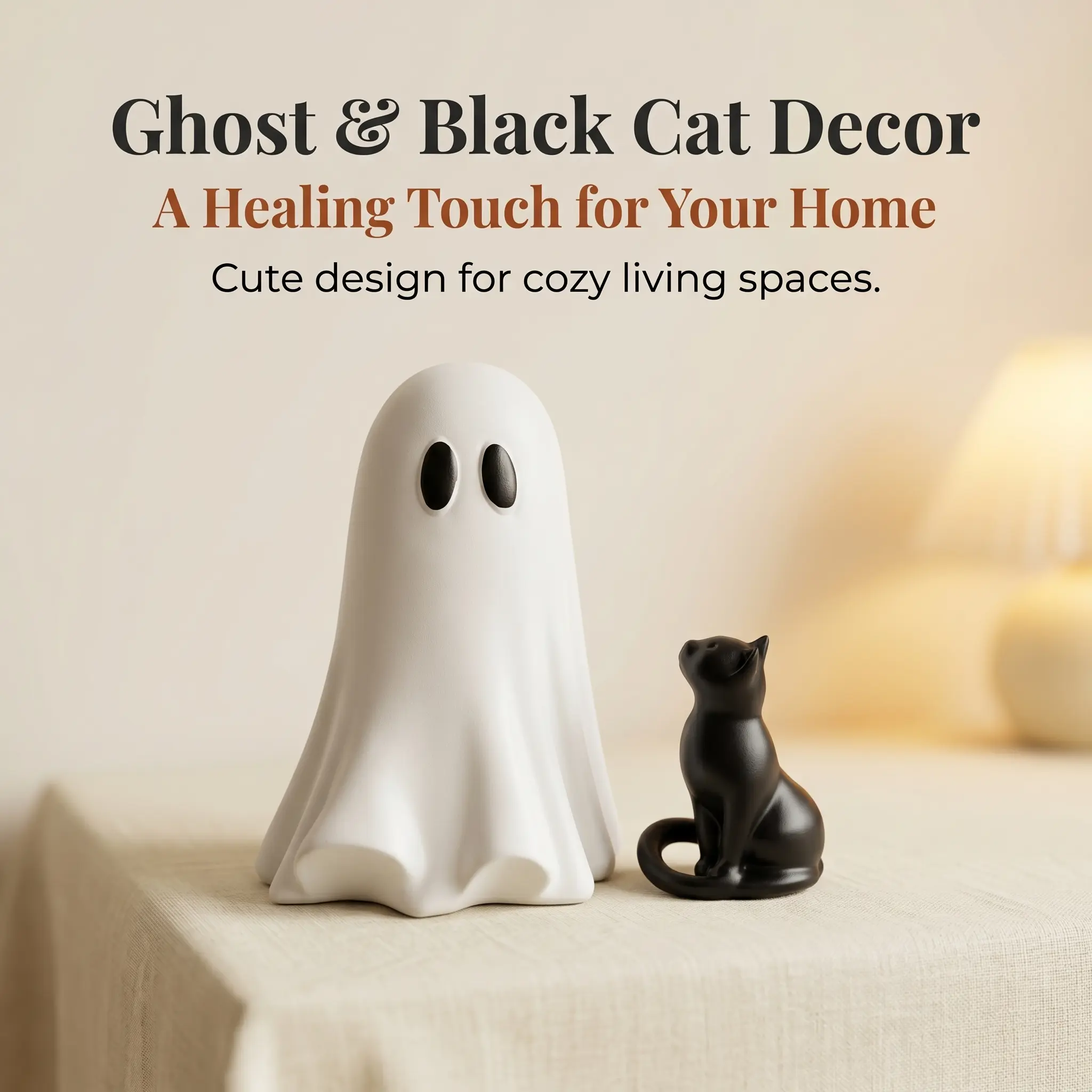 Large 7.5-inch Ghost and Black Cat Figurines - Halloween Party Atmosphere Decor, Home Desktop Ornaments, Cute Gifts for Home Decor Enthusiasts1